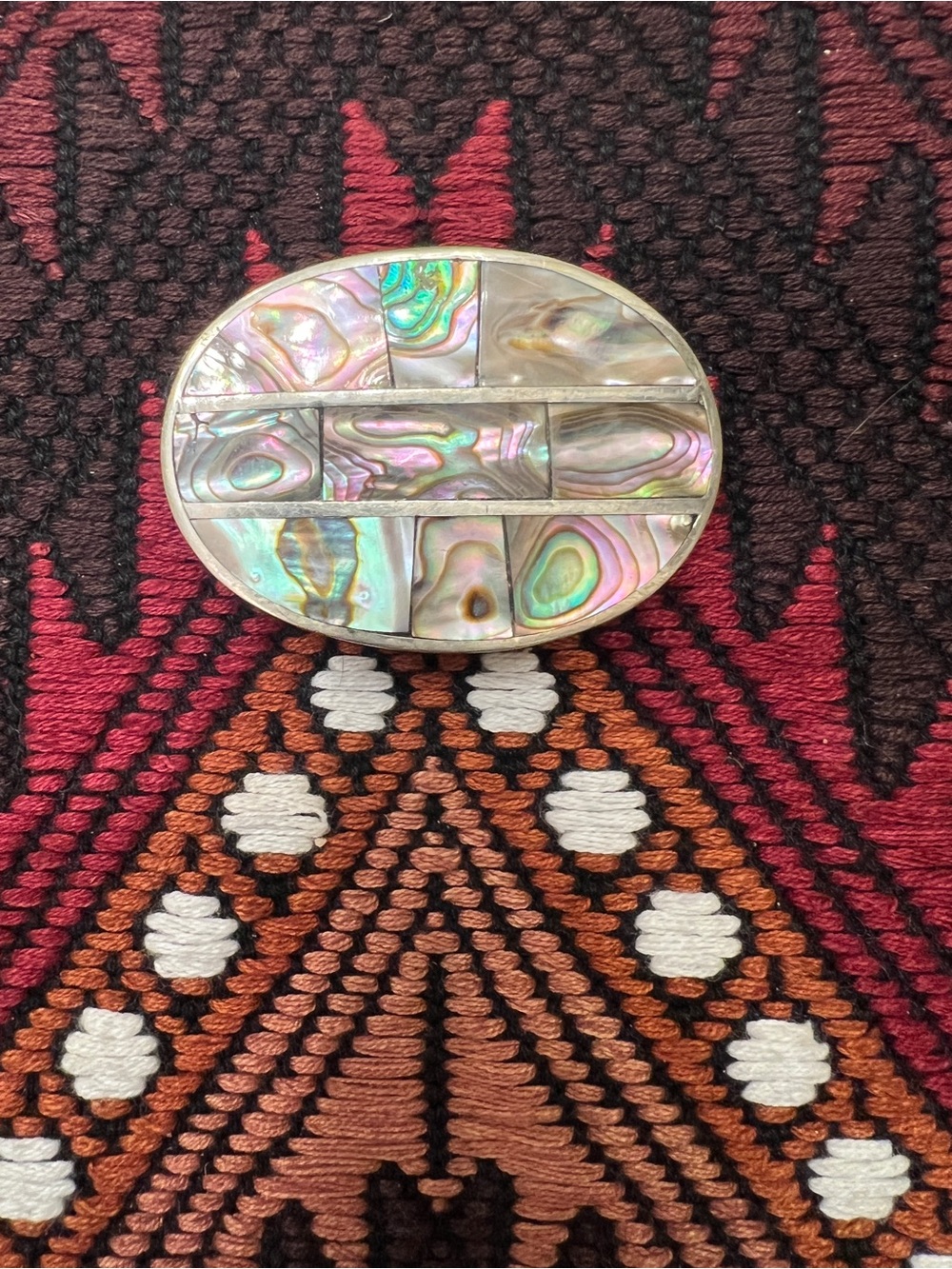Vintage Oval Abalone Shell Inlay Belt Buckle - Iridescent